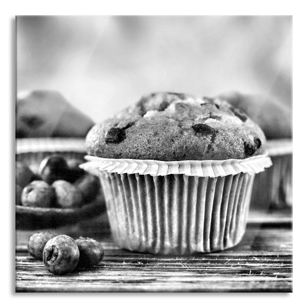 Glasbild Muffins mit Blaubeeren