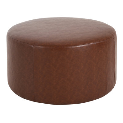 Upholstered Round In Brown Faux Leather, 29.4 Inches Wide, Deep, 16.91 High, With A Contemporary And Functional Design For Modern Homes Leather , Brown, W, D, H, Featuring Dense Foam Spring