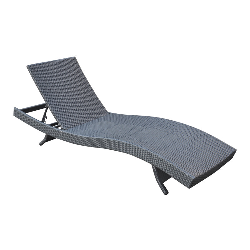 Contemporary Black HDPE Wicker Adjustable Chaise Lounge, 78"
