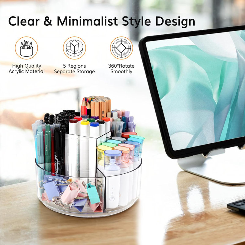 5 porte-stylos en acrylique à 5 fentes pour 360 degrés