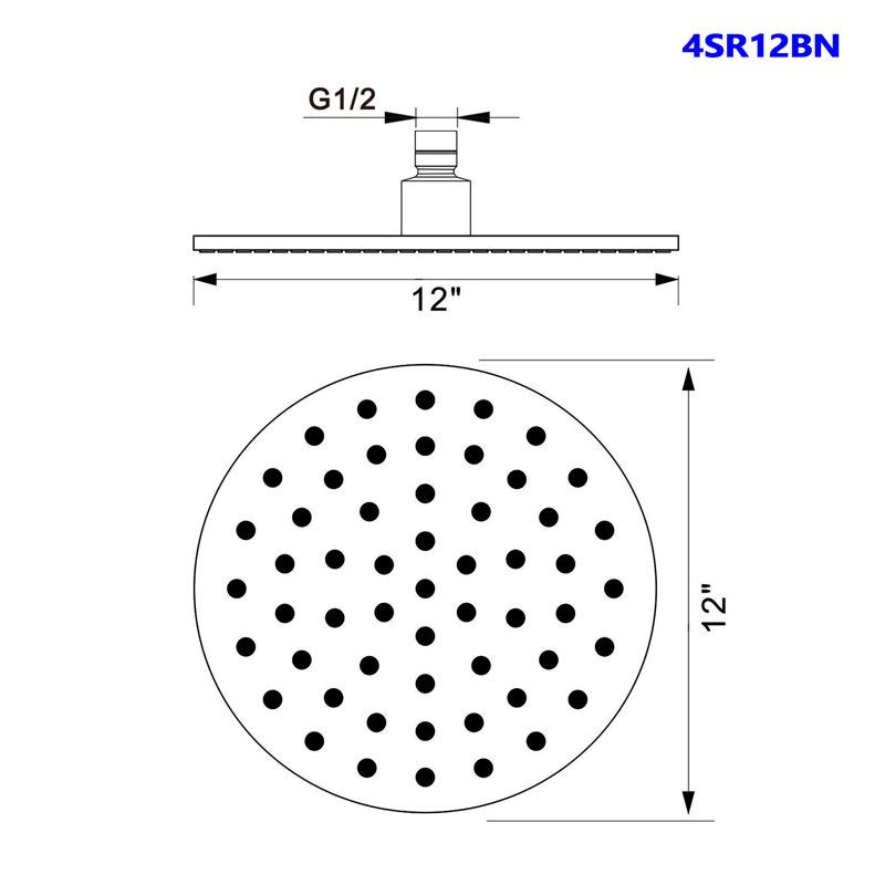 Topcraft 12" Round High Pressure Rain Shower Head, Rainfall Shower Head for Bathroom Shower System, Brused Nickel