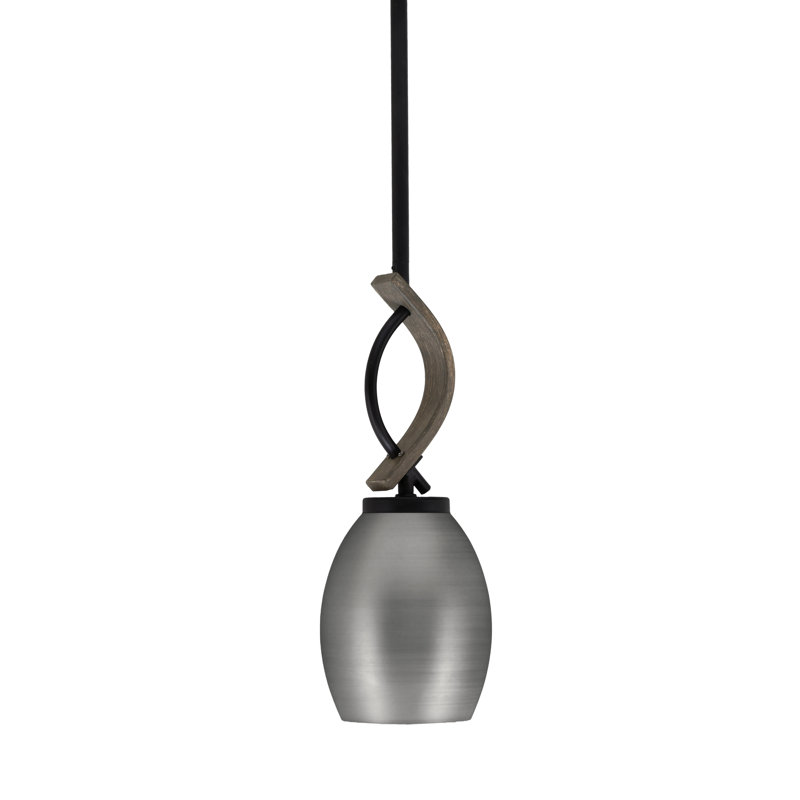 Mini-luminaire suspendu avec tige 5 po Hallmann, Noir mat / bois patiné peint, Nickel brossé ovale