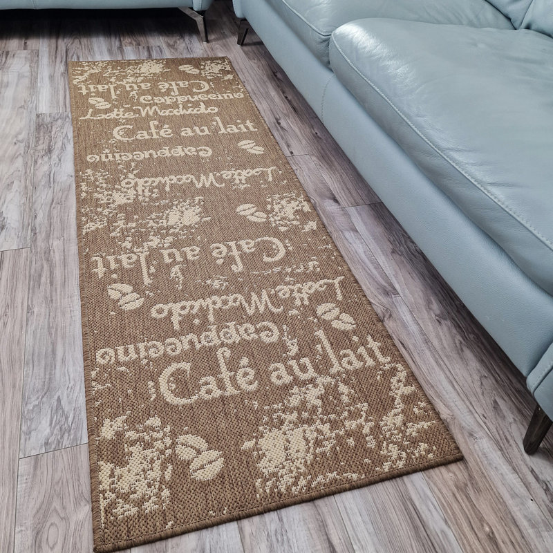 Non Slip Coffee Rug Flat Weave Kitchen Living Room Carpet, Rectangle 60 x 110 cm, Brown