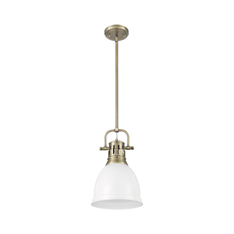 Petit luminaire suspendu avec tige Aljona, H 14,25 po x l 8,875 po x P 8,875 po, Laiton vieilli, Blanc