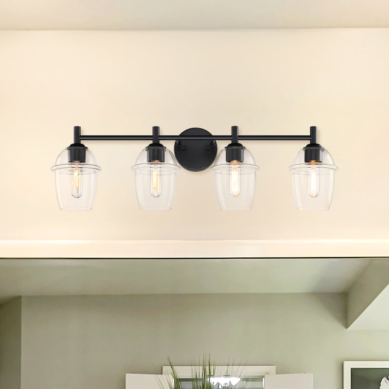 Éclairage pour meuble-lavabo à intensité variable Lecy, Noir mat, 4 lumières, 32 po de largeur