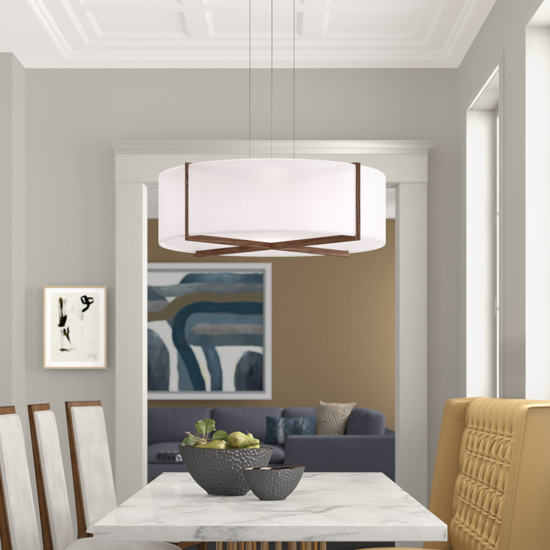 Plura 2 - Light Chandelier, 6.37" H x 24" W x 24" D, Brushed Aluminum, Dark Stained Walnut