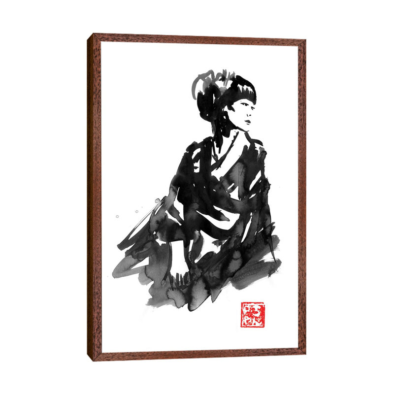 Geisha II by Péchane - Painting on Canvas, 101.6 cm H x 66.04 cm W, Classic Brown Wood Framed