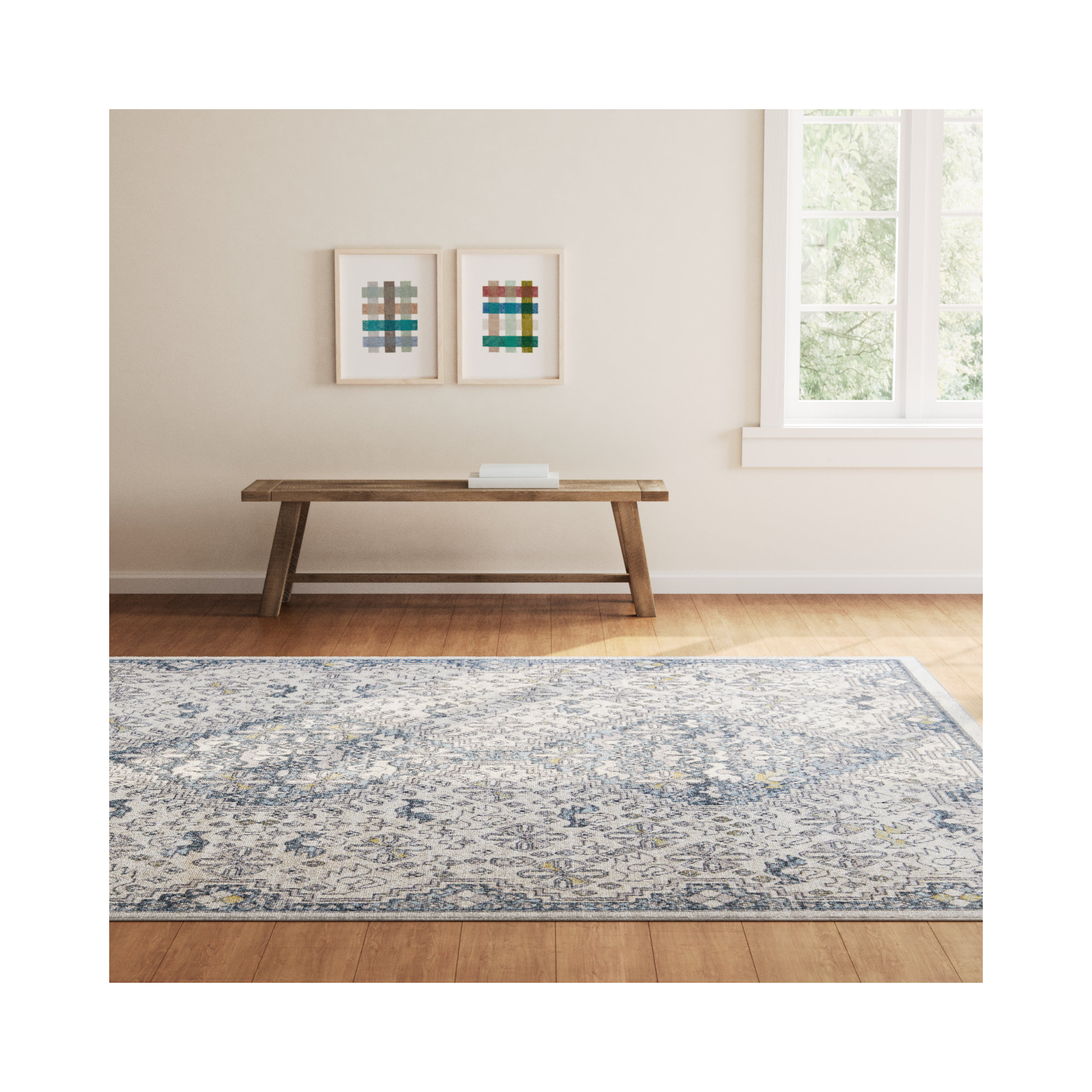 Phoebe Cream/Blue Rug, Rectangle 9' x 12'