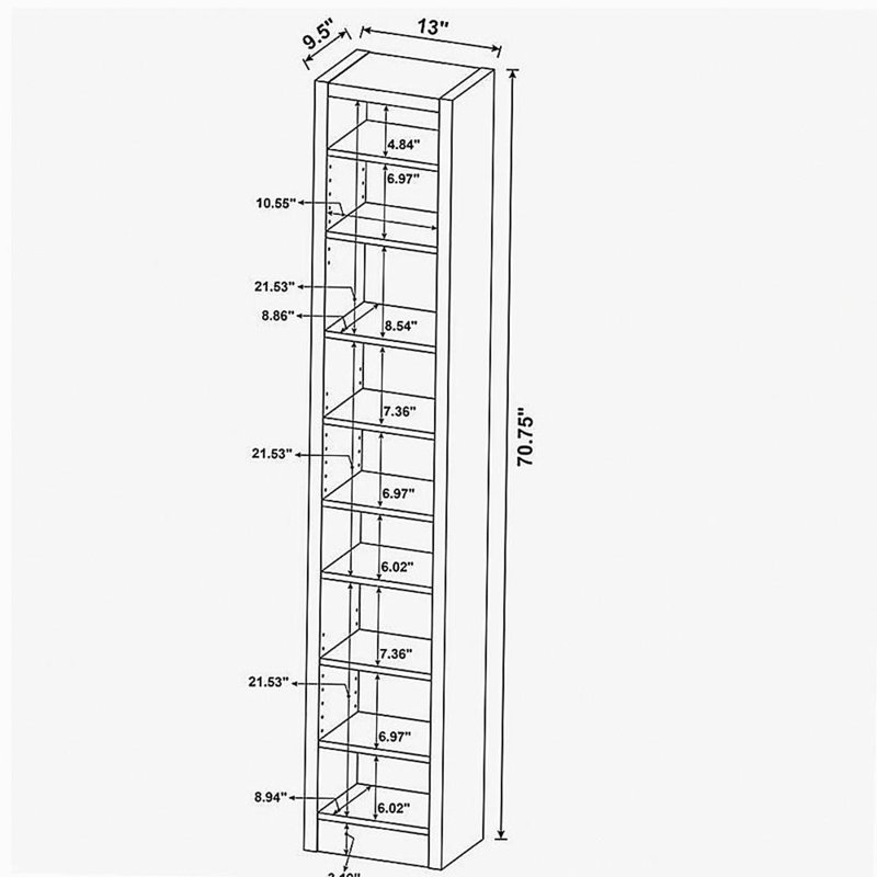 Rectangular 8-shelf Bookcase With 2 Fixed Shelves, Cappuccino