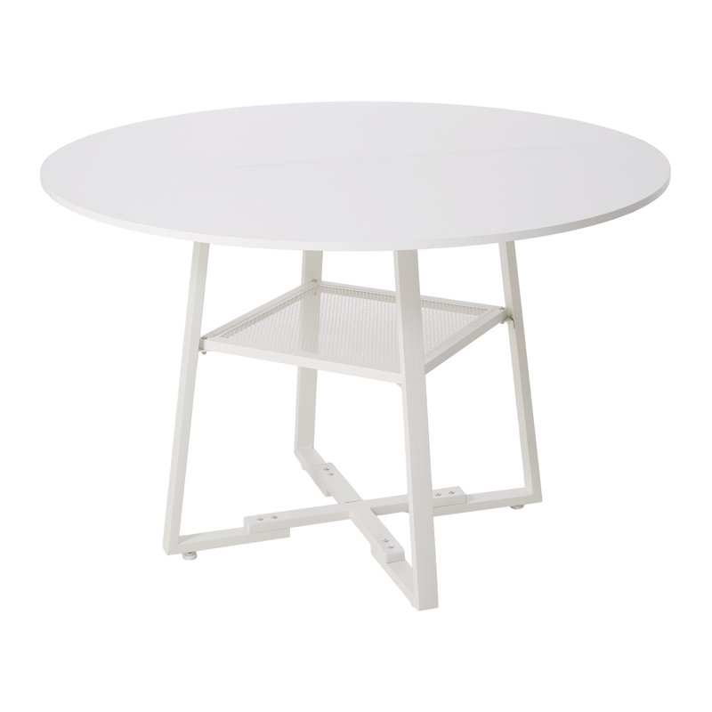 Round Dining Table with Iron Base, White, White