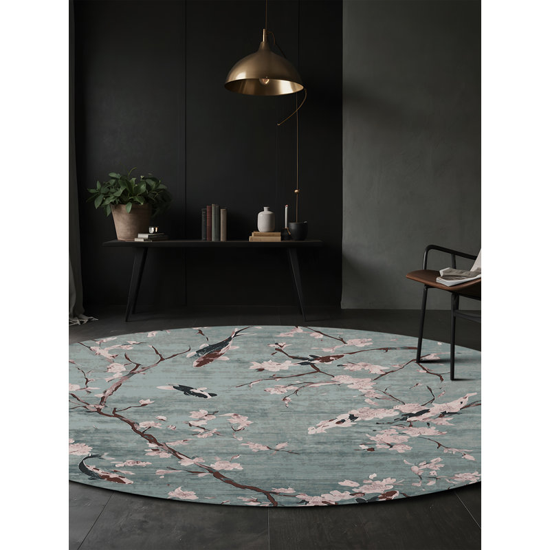 Tapis gris lavable à la machine, Rond 3 pi