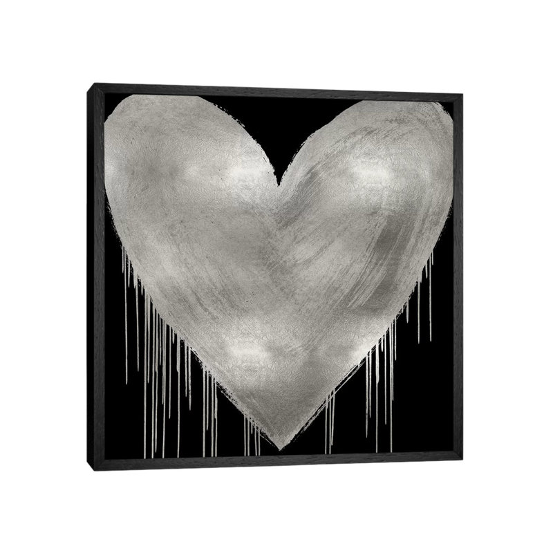Big Hearted Silver On Black by Lindsay Rodgers - Print on Canvas, 66.04cm H x 66.04cm W x 3.81cm D, Black Framed