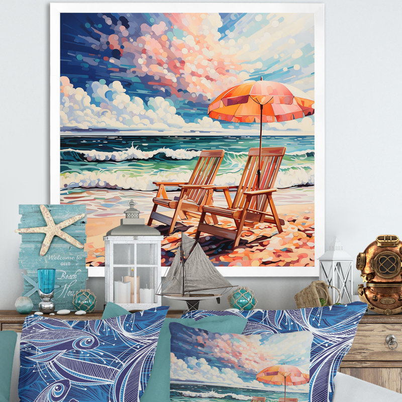 Beautray Beach Chairs Scenery I sur toile, Cadre simple blanc, H 16 po x l 16 po x P 1 po
