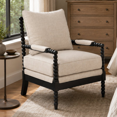Chaise avec accoudoirs tournés en bois patiné French Country, chaise longue de couleur chêne blanchi traditionnel avec accoudoirs à canette, canapé d'appoint à assise profonde