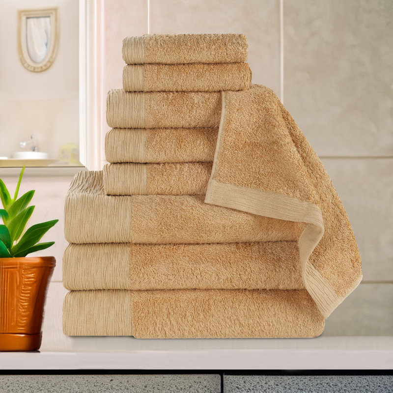 Rayon From Bamboo Cotton Blend Eco-Friendly Hypoallergenic Soft Solid Towel Set, Gold, 9 Piece Towel Set