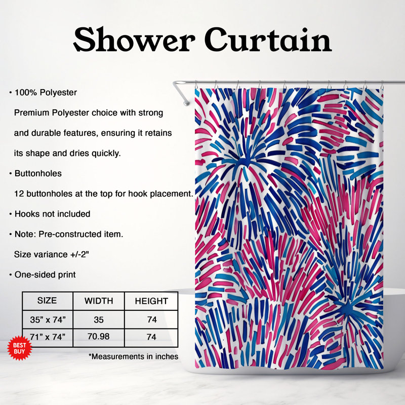 Rideau de douche standard 1 pièce Preppy Spark Patterns, H 74 po x l 71 po