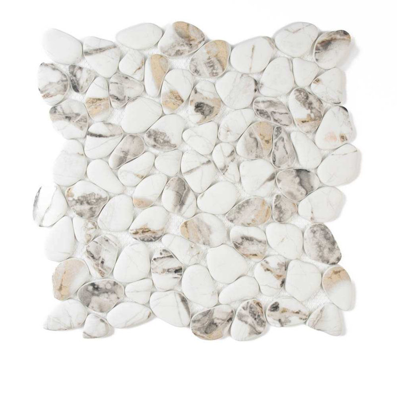 Huron Glass Pebbles Mosaic Tile, Calacatta