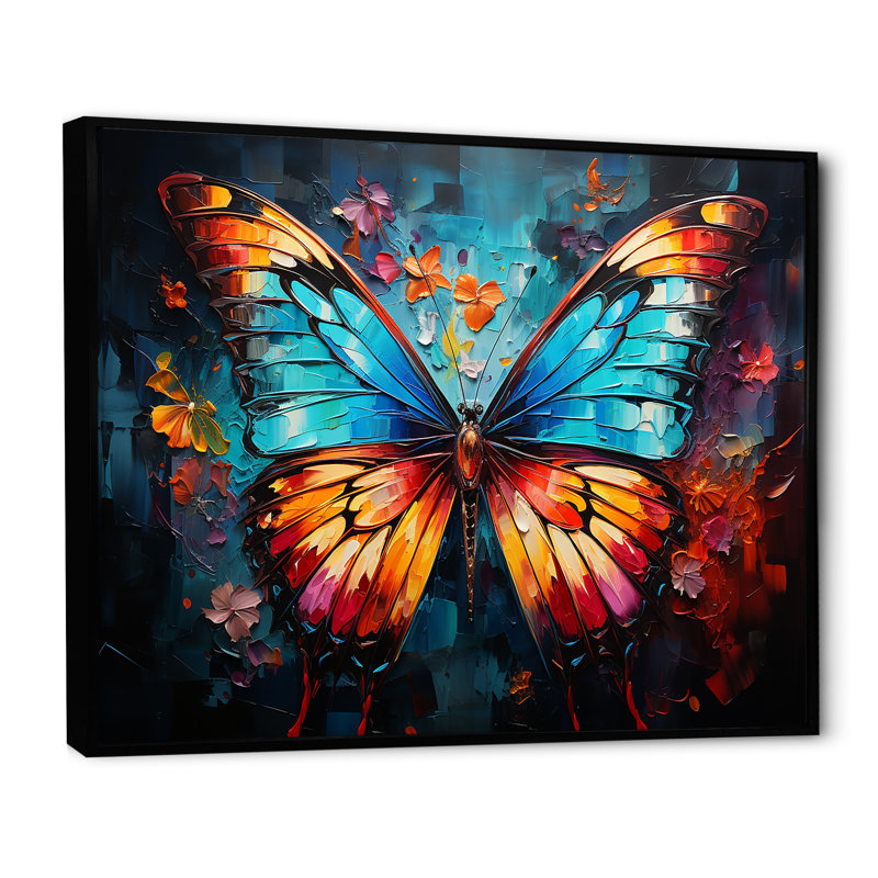 «Intense Hues Celebrate The Butterflies I», reproduction d'art sur toile, Cadre flottant noir, 34" H x 44" W