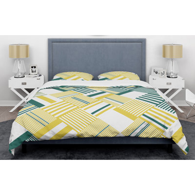  Ensemble de housse de couette abstraite à rayures diagonales Mid-Century