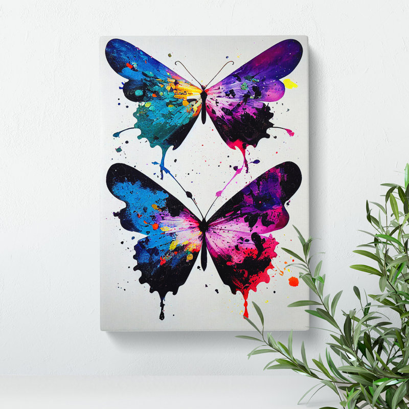 Butterflies With Dripping Paint No.1 - Wrapped Canvas, 76cm H x 50cm W x 3cm D