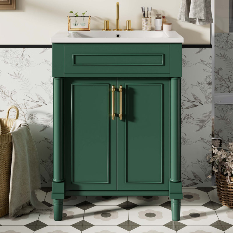 Meuble-lavabo 24 po avec lavabo intégré en céramique, meuble-lavabo à 2 portes et meuble-lavabo simple pour petite et moyenne salle de bain