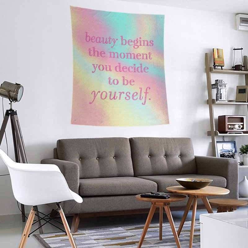 Tapisserie en polyester véritable citation beauté, Arc-en-ciel pastel, H 80 po x l 68 po