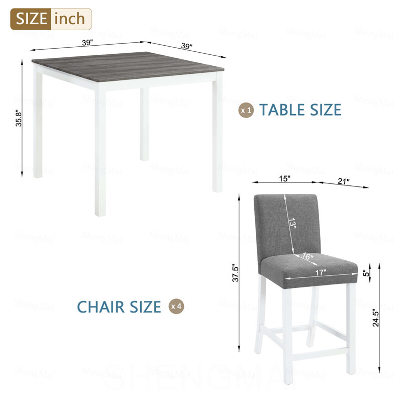 Ensemble de table 5 pièces à hauteur de comptoir avec 4 chaises, ensemble de table à hauteur de comptoir pour 4 avec chaises, ensemble de table à hauteur de comptoir en bois pour la cuisine, la salle à manger