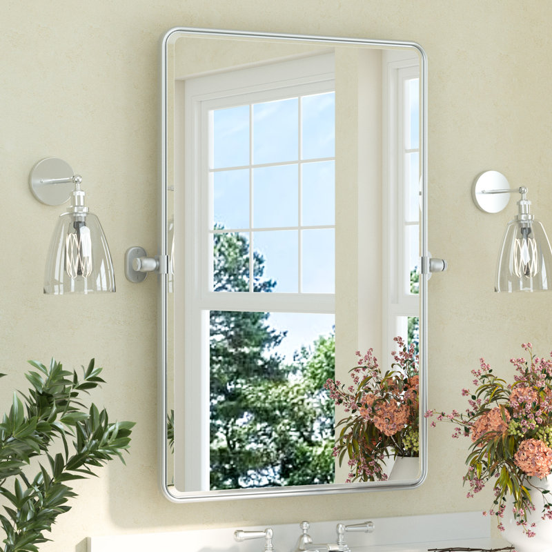 Bathroom Tilt Mirror with Beveled Glass, Pivot Mirror, 36" x 24", Matte Black