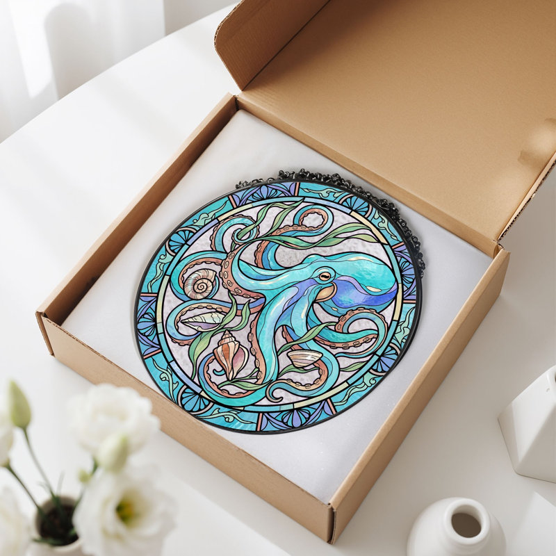 Panneau de vitrail Octopus Art, 7,8 H, 7.8"H