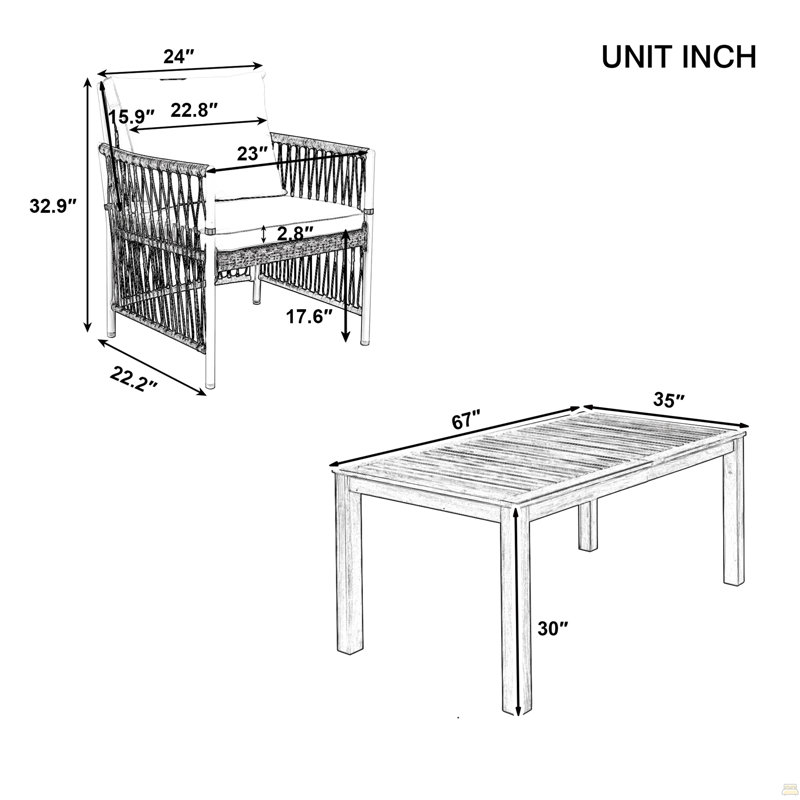 Ensemble de table de salle à manger 5 pièces, table rectangulaire d'extérieur en L 67 po avec 4 chaises