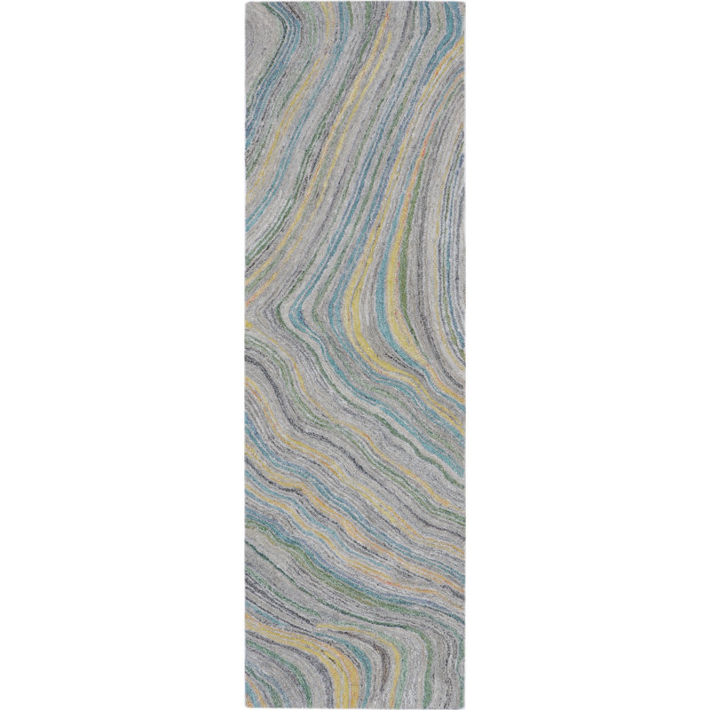 Rapids Hand Tufted PET Indoor/Outdoor Rug in Gray/Multi, Runner 2'6 x 8'