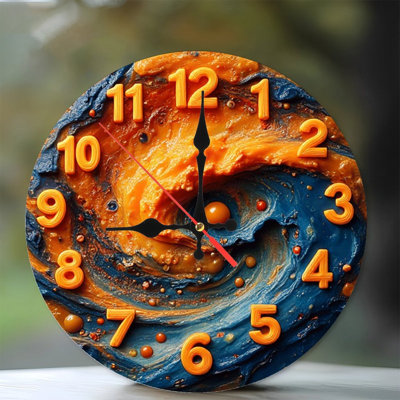 Orange Blue Abstract Swirl Clock Wall Art