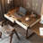 High-quality home office desk, extendable to 70'', retractable L-shaped desk, white waxed wood base
