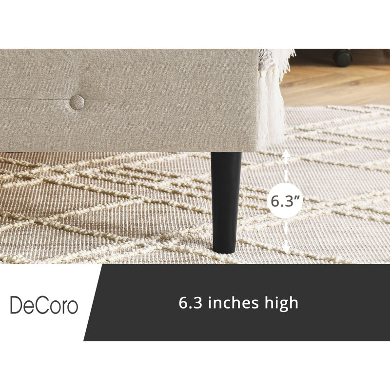 DeCoro Cambridge Upholstered Wooden Platform Bed Frame, Linen, Queen