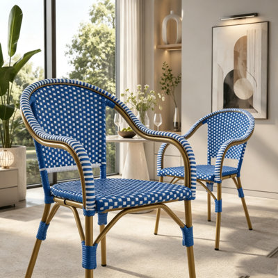 Chaises de bistro d'extérieur, chaises de patio avec cadre en aluminium, fauteuils en rotin PP résistant aux intempéries