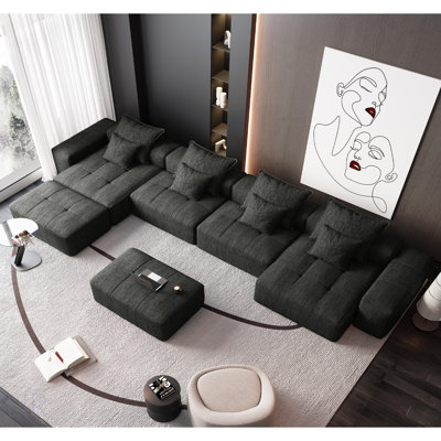 Modern Oversized Modular Sectional Sofa, Sparkling Chenille Fabric, Soft Cushion, 8 Pillows, 8 PCS DIY Combination, No Assembly Required