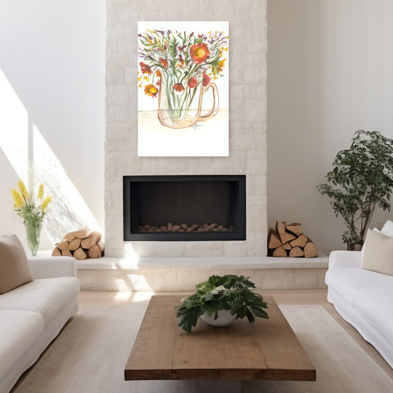 Art floral contemporain, fleurs de babeurre, H 48 po x l 32 po