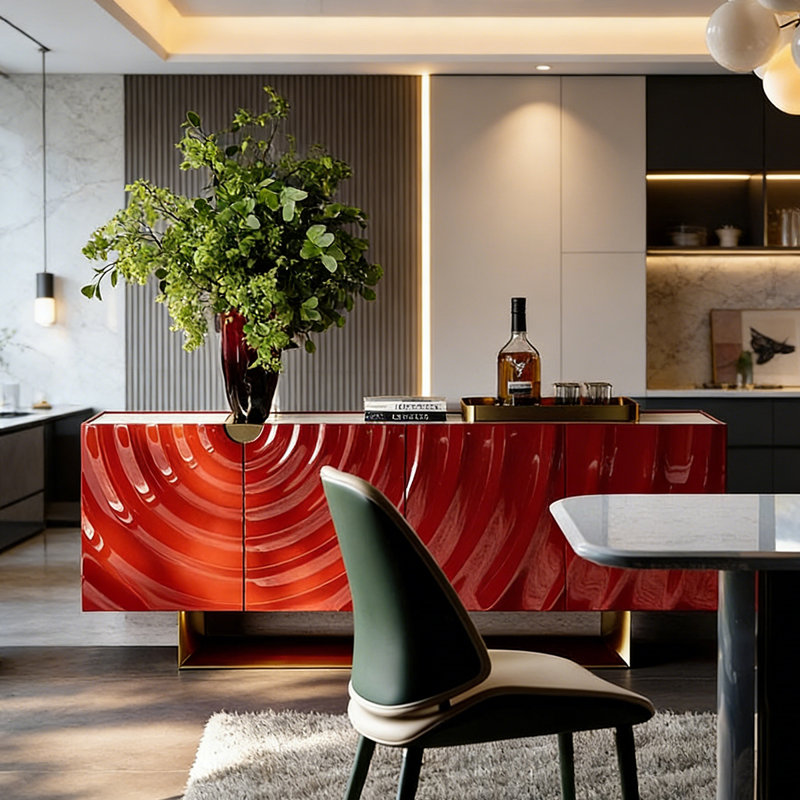 Buffet moderne en bois avec base en métal