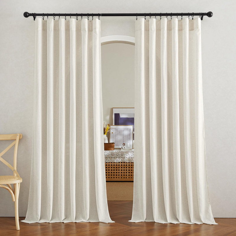 Thick Flax Linen Curtains For Living Room, Rod Pocket & Back Tab Semi Sheer Drapes Privacy Added With Light Filtering For Bedroom/Living Room, Natural, W68 X L90, 2 Panels