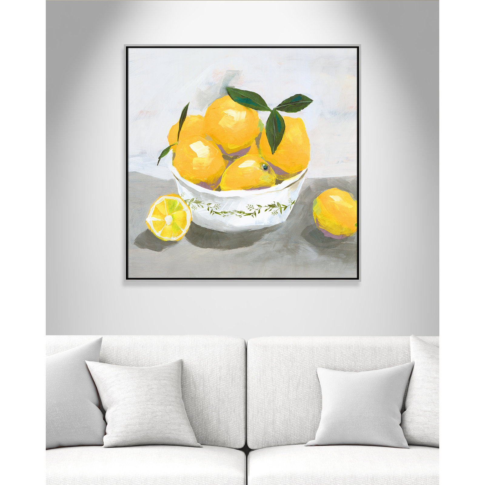 Hayons "Lemons" Painting by Isabelle Z, 37.5" H x 37.5" W x 2" D, Silver Framed Canvas