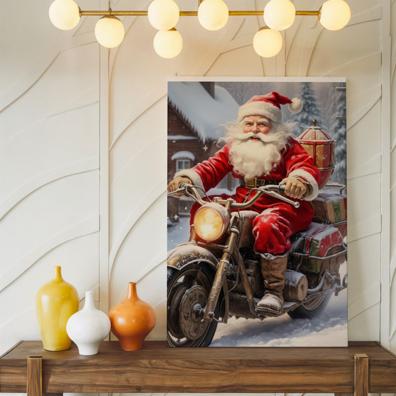 Toile «Jolly figure in a red red Santa», art mural complet avec une barbe blanche moelleuse et un chapeau assorti