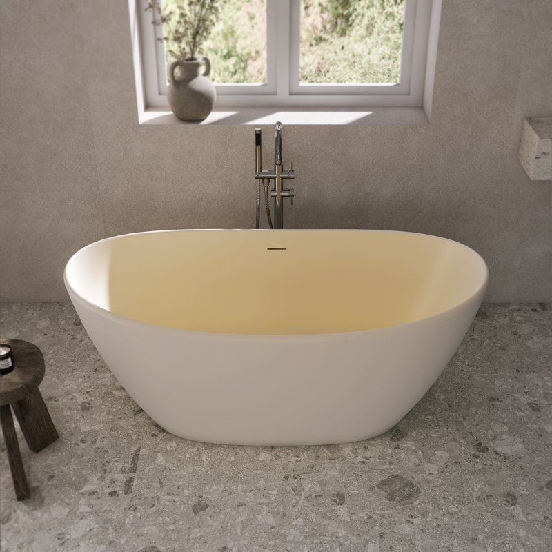 Baignoire de trempage à surface solide de 61 po, autoportante, forme ovale, crème