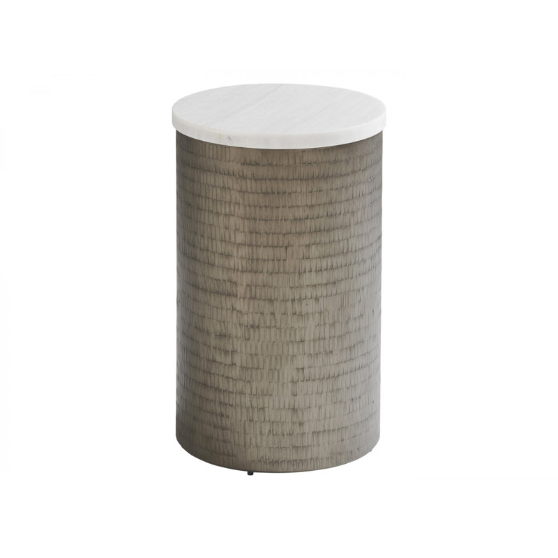 Transitional Turnberry 14" Round Stone-Top Chairside Table in Brown/White