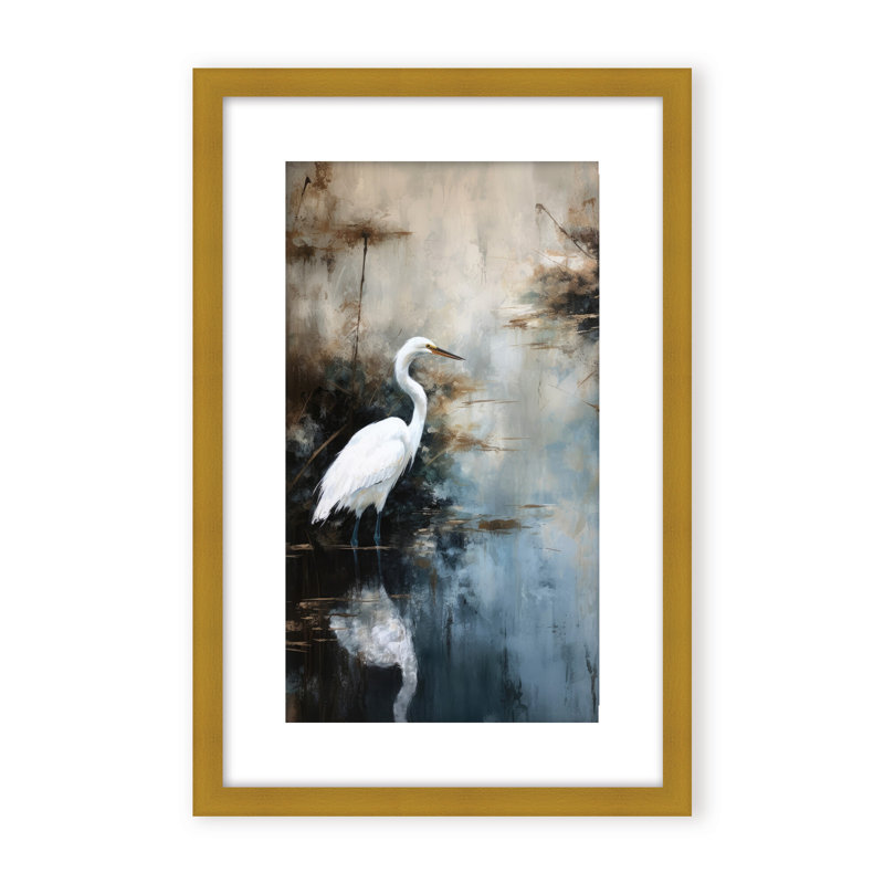 Nature Inspired Egret In Lake, 30" H x 24" W x 2.375" D, Black, Framed Canvas