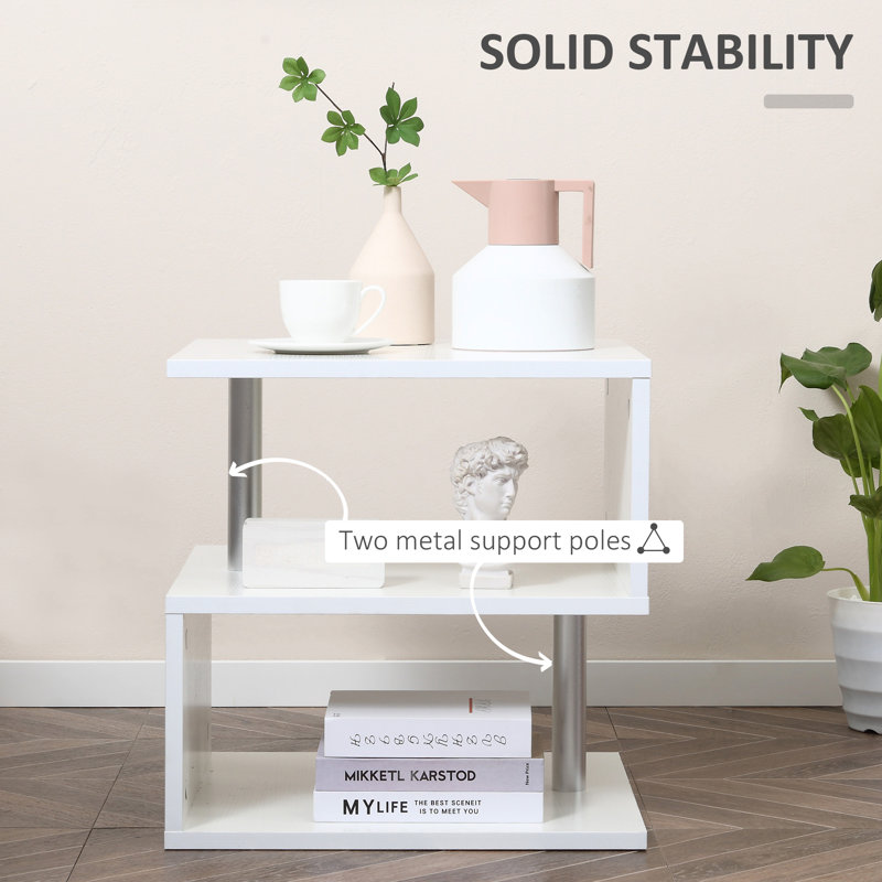Modern 3-Tier Side Table with S-Shaped Design - Space-Saving Accent Table with Storage Shelves