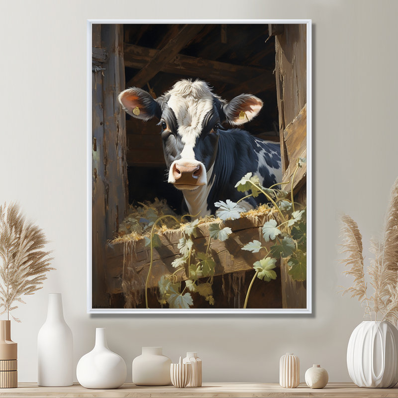 Damalis Cow Rustic Charm I - vache, art mural, H 44 po x l 34 po x P 1,5 po, Cadre flottant blanc