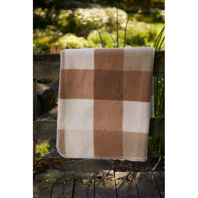 Taupe Plaid Reversible Sherpa Fleece Throw Blanket 50x60