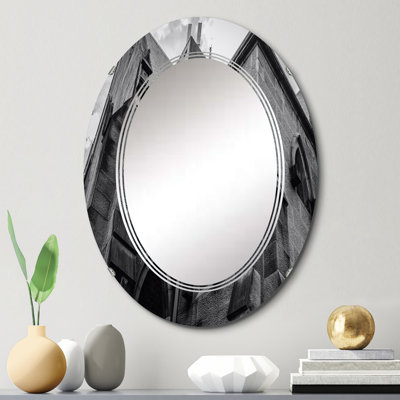 Architecture gothique en noir et blanc - miroir mural rétro ovale