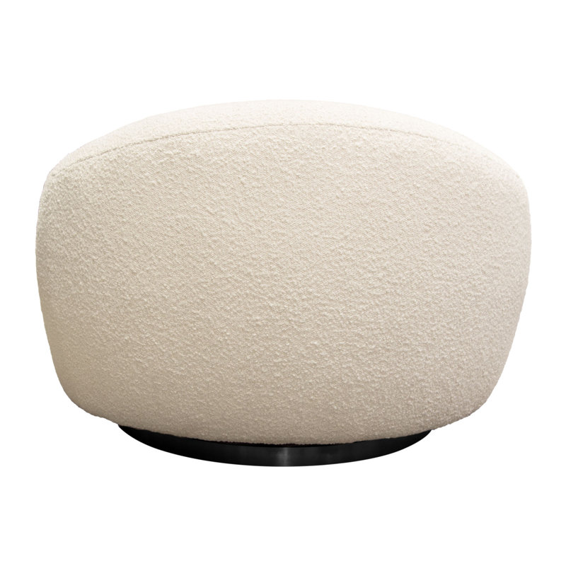 Eucalyptus Solid Wood Barrel Swivel Chair in Bone Boucle