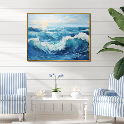 «Teal White Ocean Serenade Pastoral I», art mural sur toile